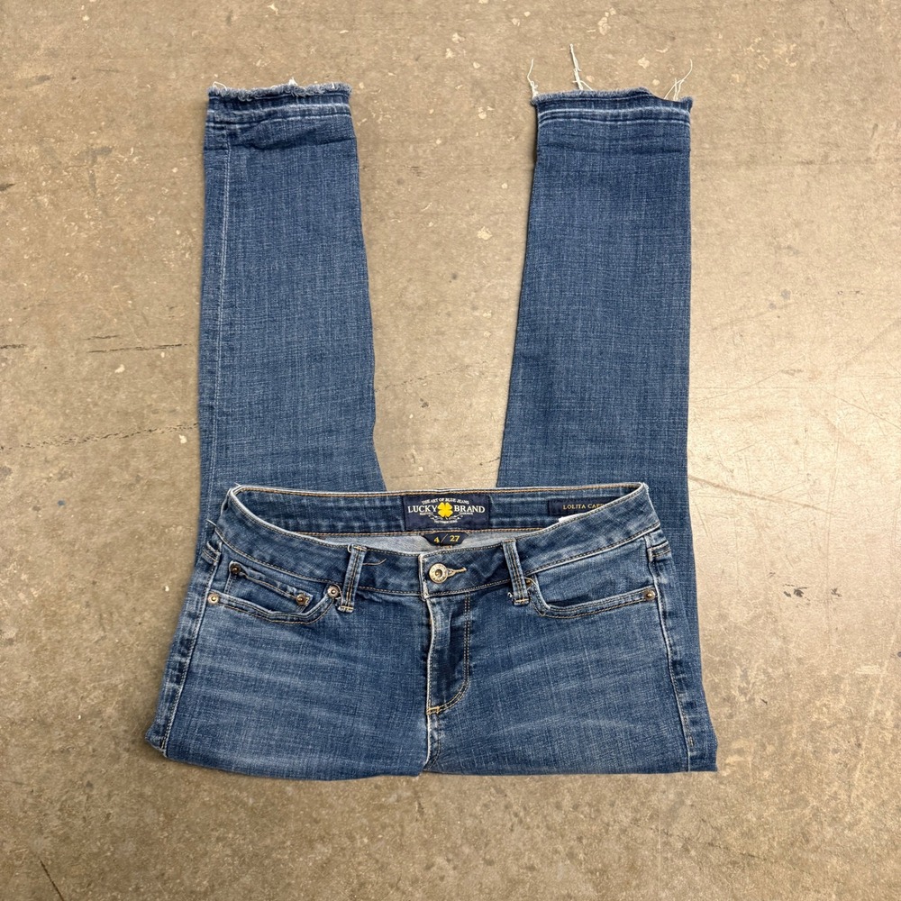 Lucky Brand Lolita Capri Jeans Womens 4 27 Medium Wash Raw Hem Denim Cropped